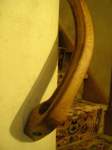 carved oak handrail to follow cob wall